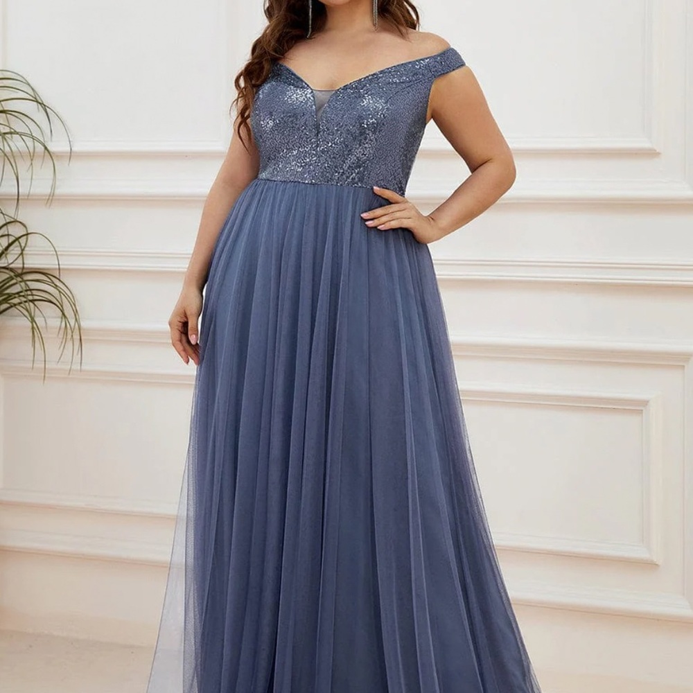 NWT - Blue Off-Shoulder Sequin Maxi Gown